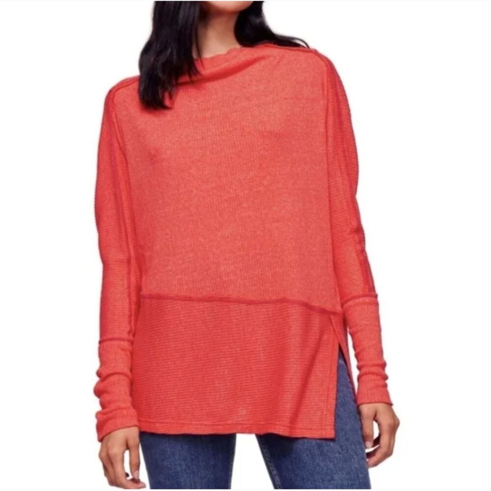 We the Free People London Town Thermal Tunic Top Coral Oversized Size Medium